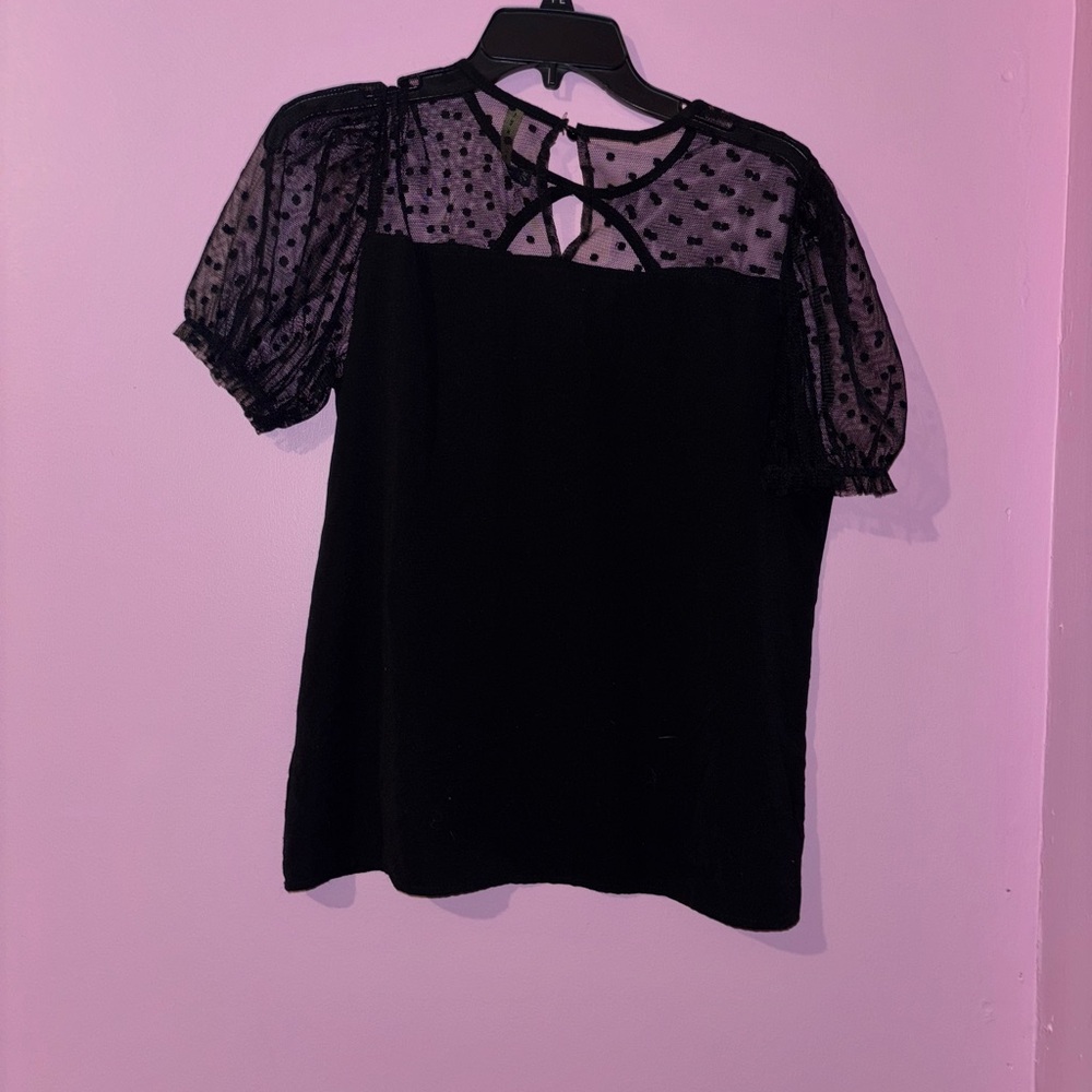 Black Puff Sleeve Cut Out Blouse